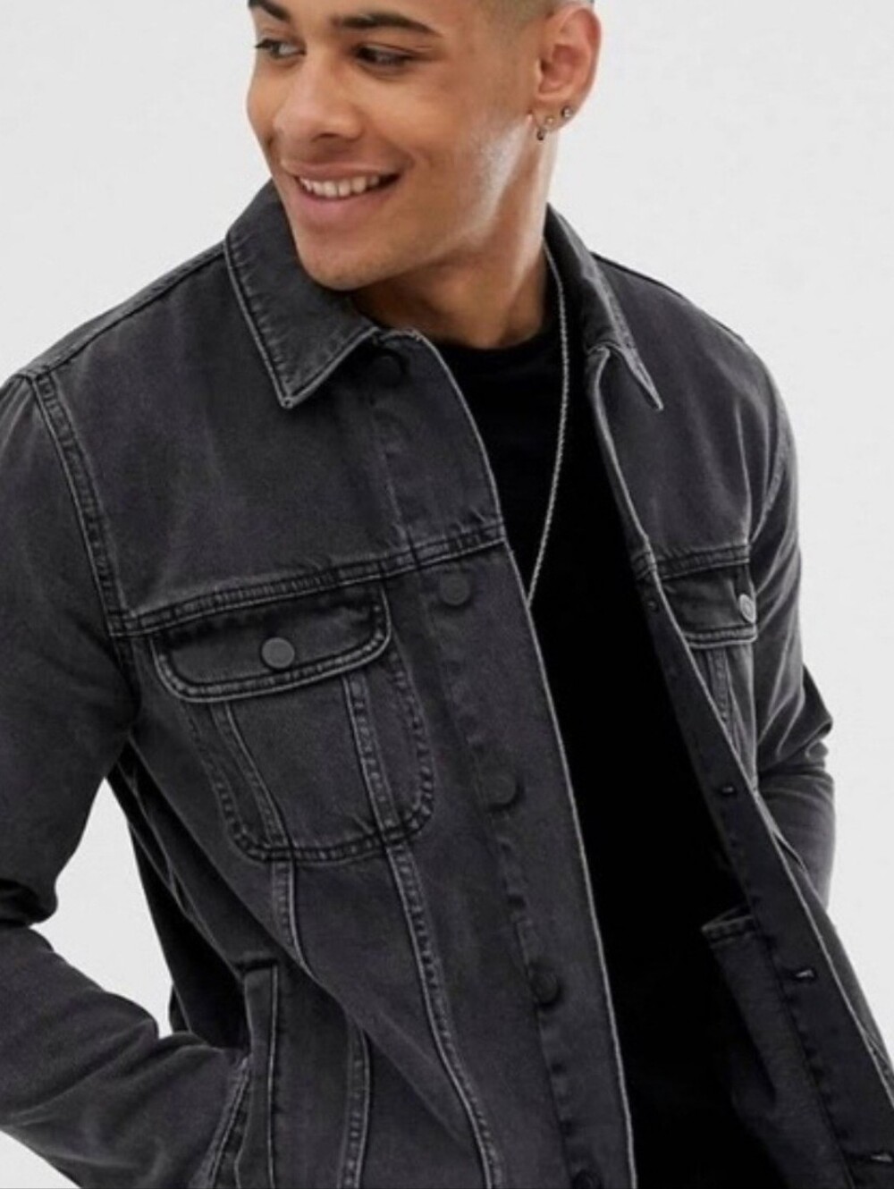 Men's Black Denim Jacket - Classic Button Up Size M SUNRISE KINGDOM